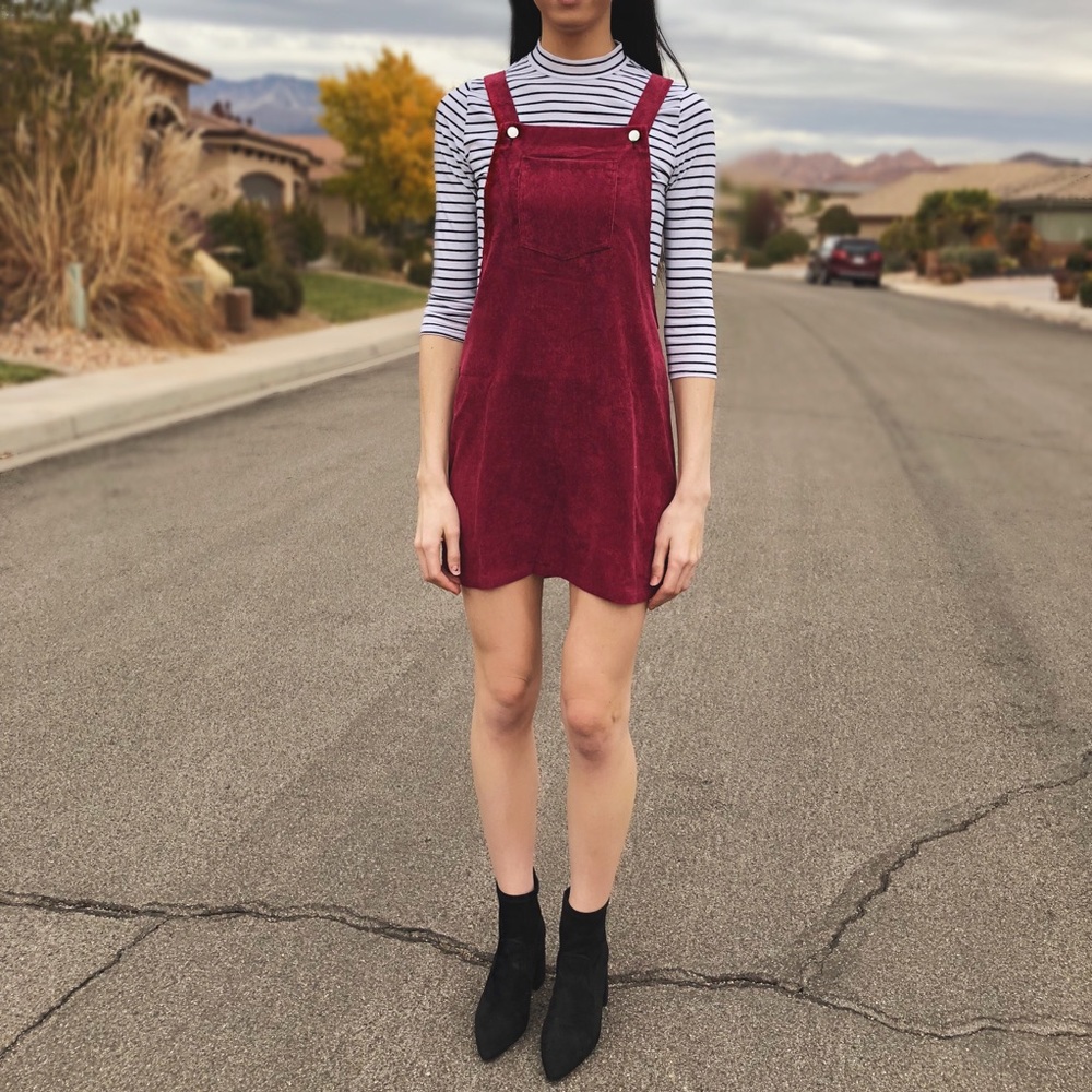 HOSTPICK Burgundy Corduroy Overall Dress - Picture 7 of 8
